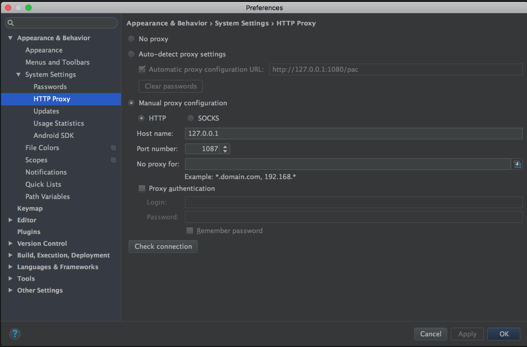Android Studio 代理设置